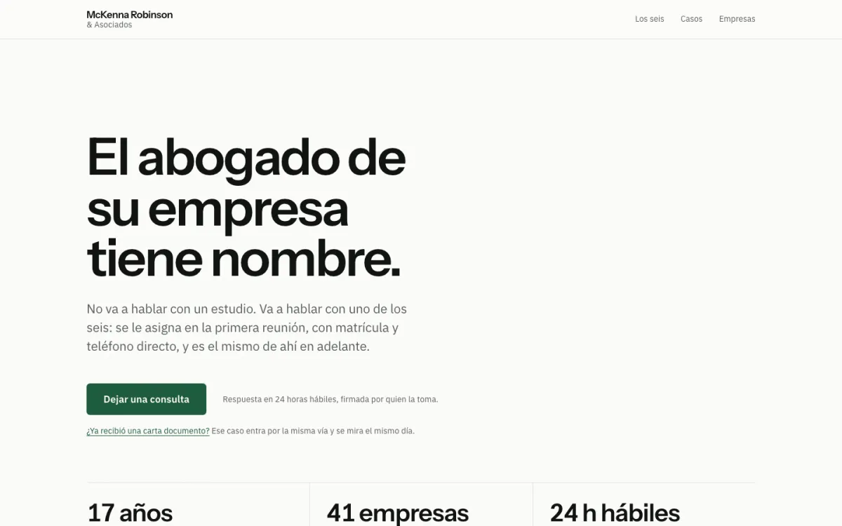 Portada de McKenna Robinson en escritorio: El abogado de su empresa tiene nombre