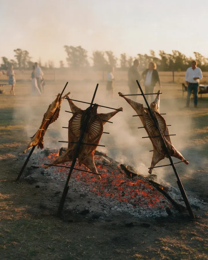 Cordero al asador en un fogón de campo, generado para RWS