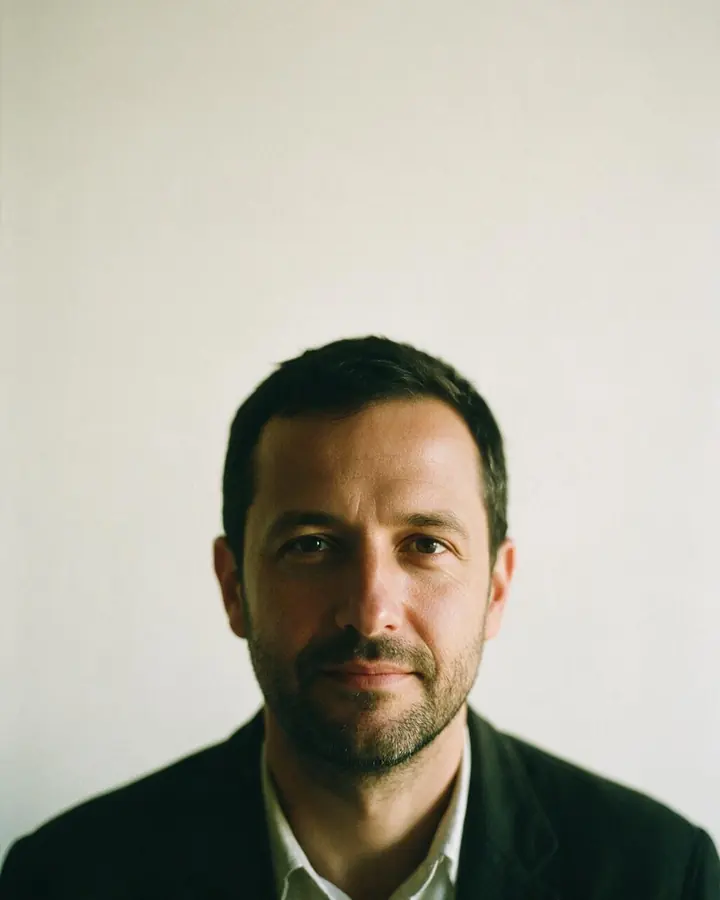 Martín Deambrosi, retrato de frente sobre fondo claro.